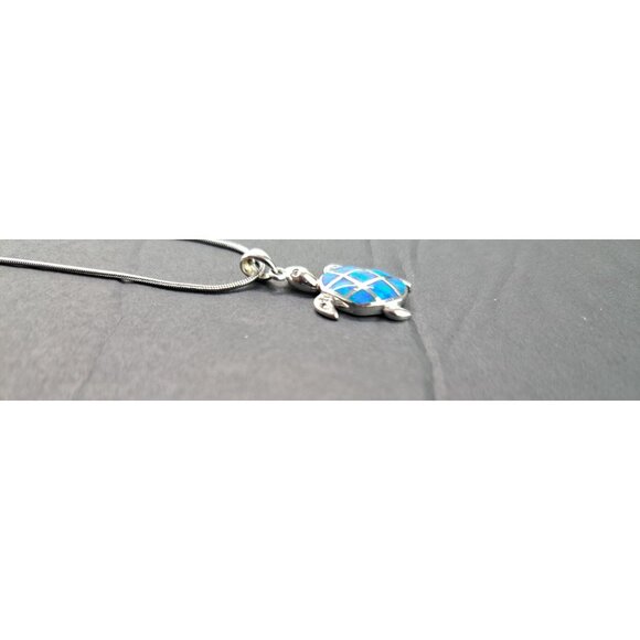 Sea Turtle Pendant Sterling Silver Blue Green Inlay Necklace Chain Is Not Silver - Picture 6 of 10